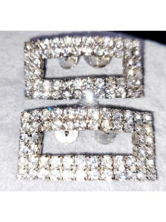 Unbranded Jewelry - Vintage Art Deco Rhinestone Shoe Buckles Clips Rectangular Silver-Tone Hollywood